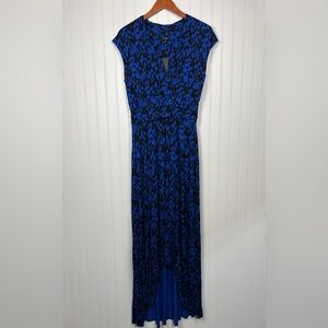 NWT Apt 9 Blue Black Surplice Front High-Low Vneck Cap Sleeve Dress Women’s Med.